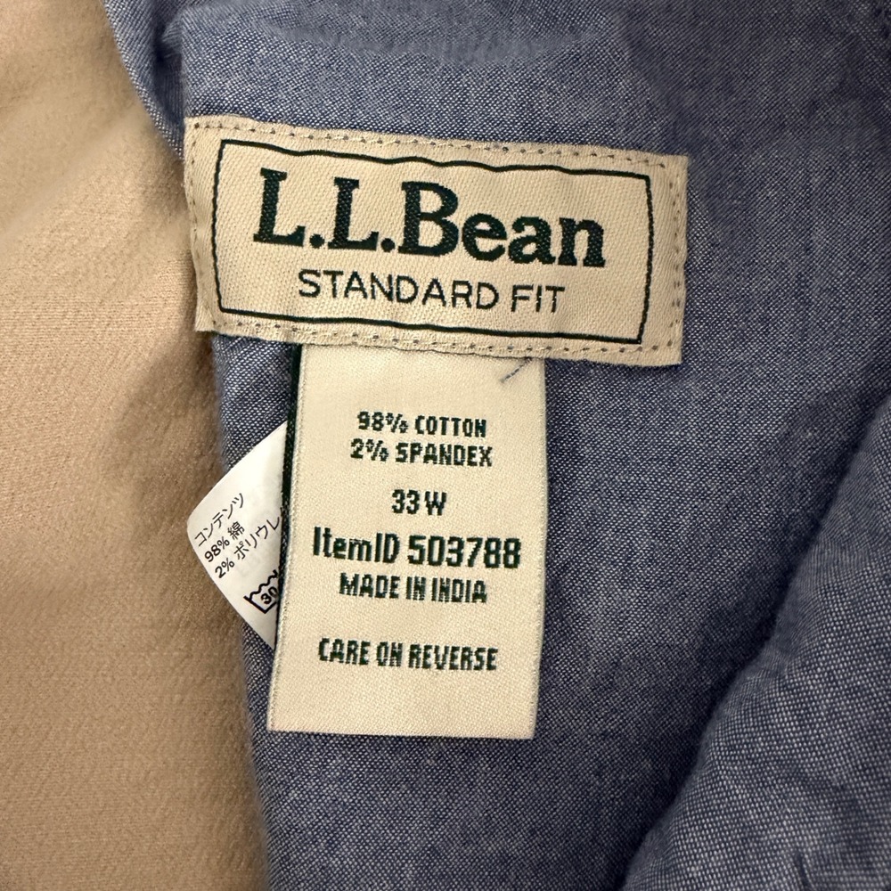 LL Bean Mens 33 Khaki Chino Shorts Standard Fit Tan Stretch Casual Outdoor - Picture 6 of 10